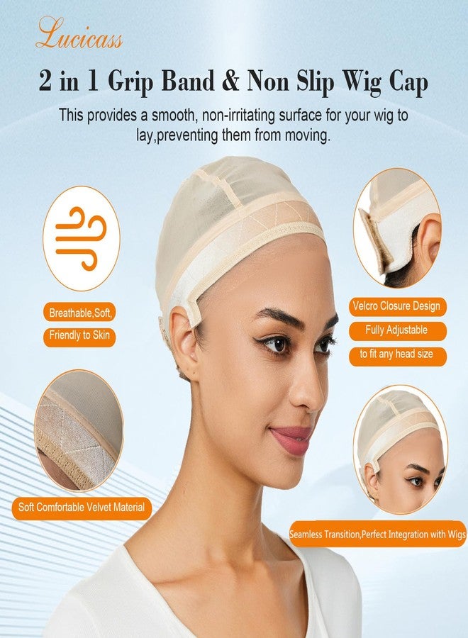 lucicass Wig Cap for Women,Wig Grip Cap for Keeping Wigs in Place,Non Slip Caps with Velvet Grip Band Make Your Wigs Be Glueless(Nude,M) - Image 2